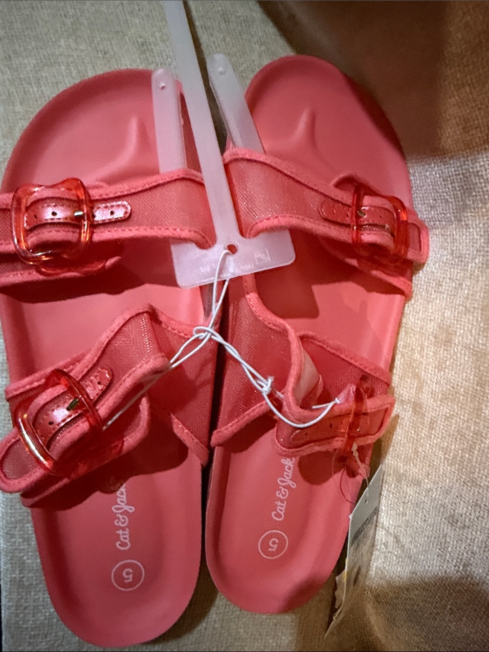 Cat & Jack Coral Pink Double-Buckle Slide Sandals size 5